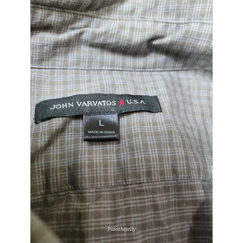 John Varvatos‎ Shirt Mens Large Window Check Star USA Comfort Cotton Dress